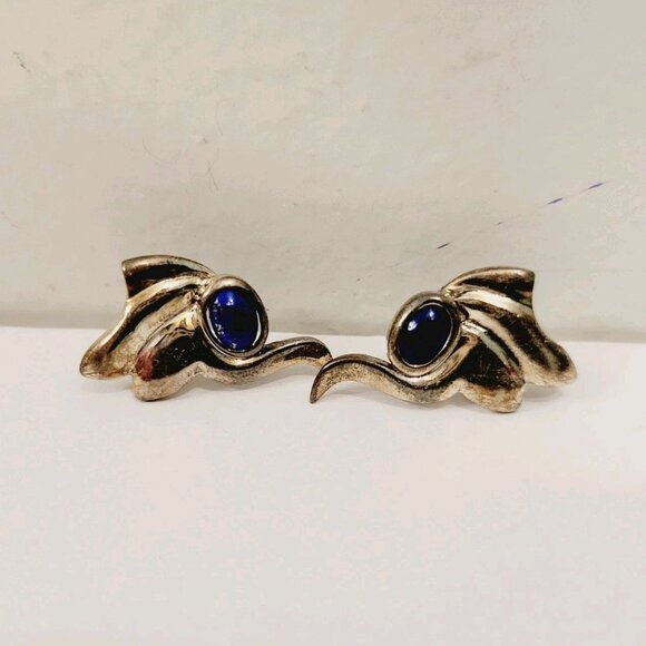 Vtg Marked Sterling Silver Blue Lapis Stud Pierced Earrings Set - Picture 1 of 3